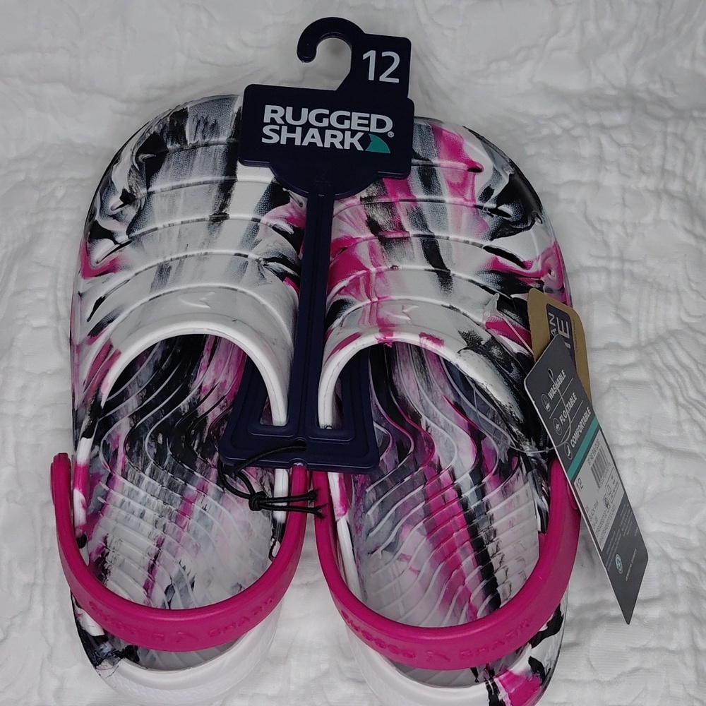 Rugged Shark Girls Pink and White Clogs Sz 12